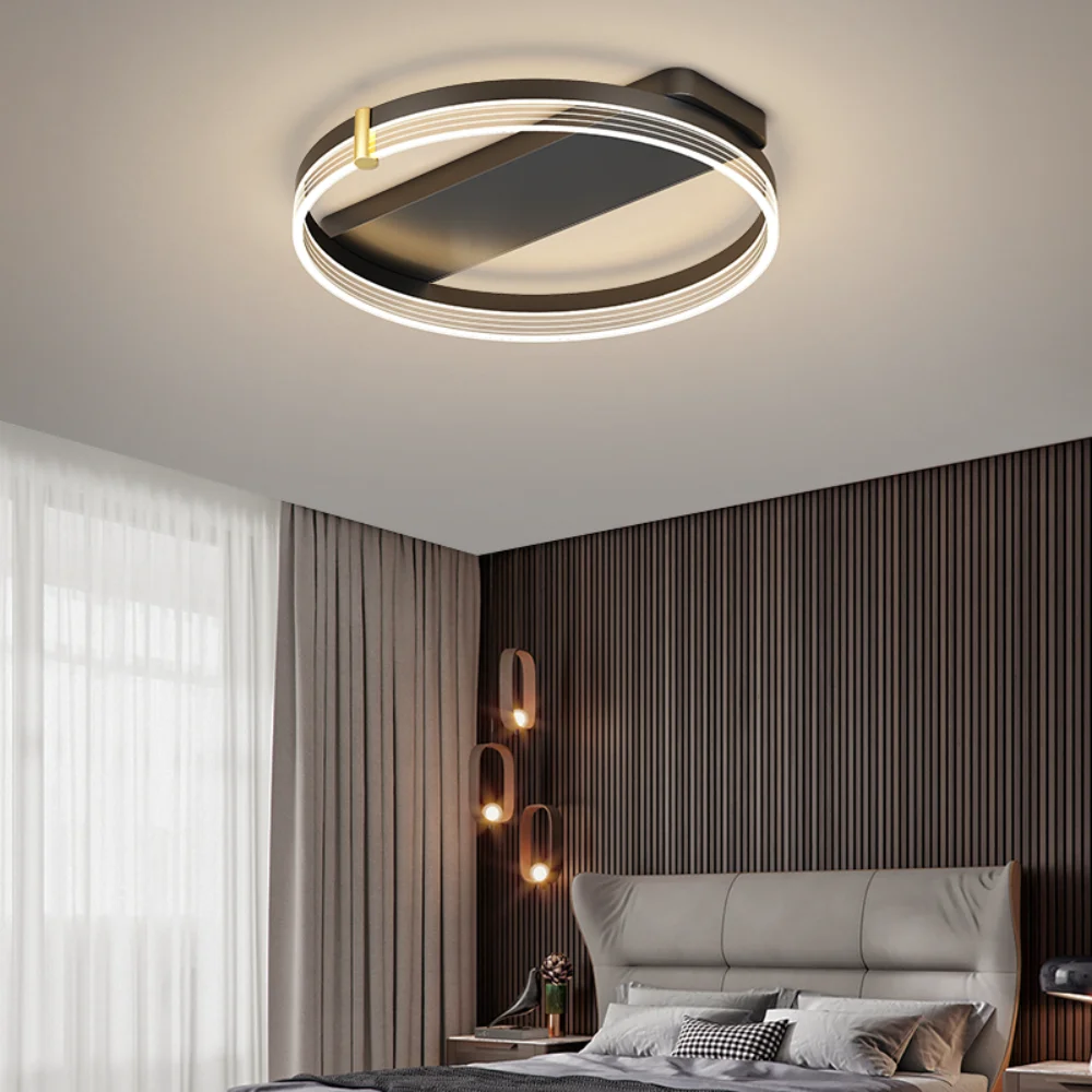 

Modern LED Ceiling Light Living Room Bedroom Dining Room Kitchen Study Simple Black Ring Design Ceiling Lamp Home Lighting Lamp