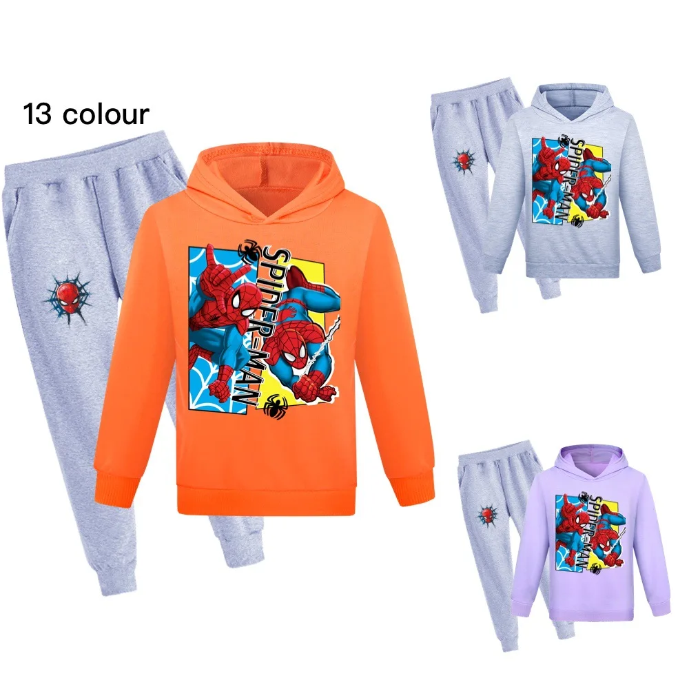 

2022 New Girls Hoodie Pants Set Cartoon Spiderman Kids Clothing Sweatshirts Casual Fashion Pullovers Jogging Pants