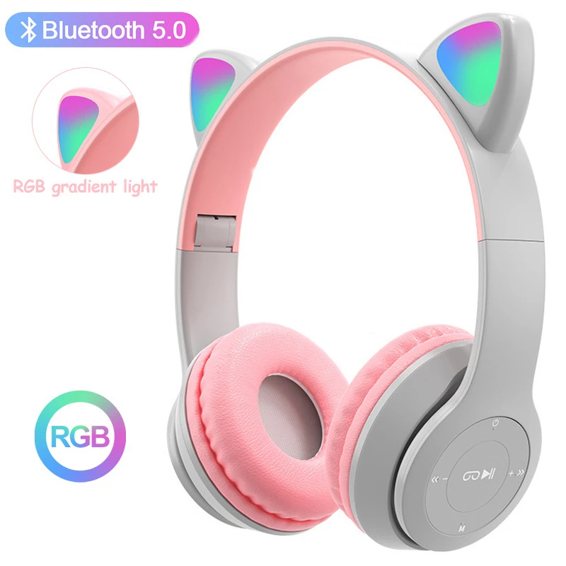 

Cute Cat Ear Bluetooth Headphone Wireless Headset Foldable Hifi Music Stereo LED Light Earphone TF Card For Kids Girls Gifts
