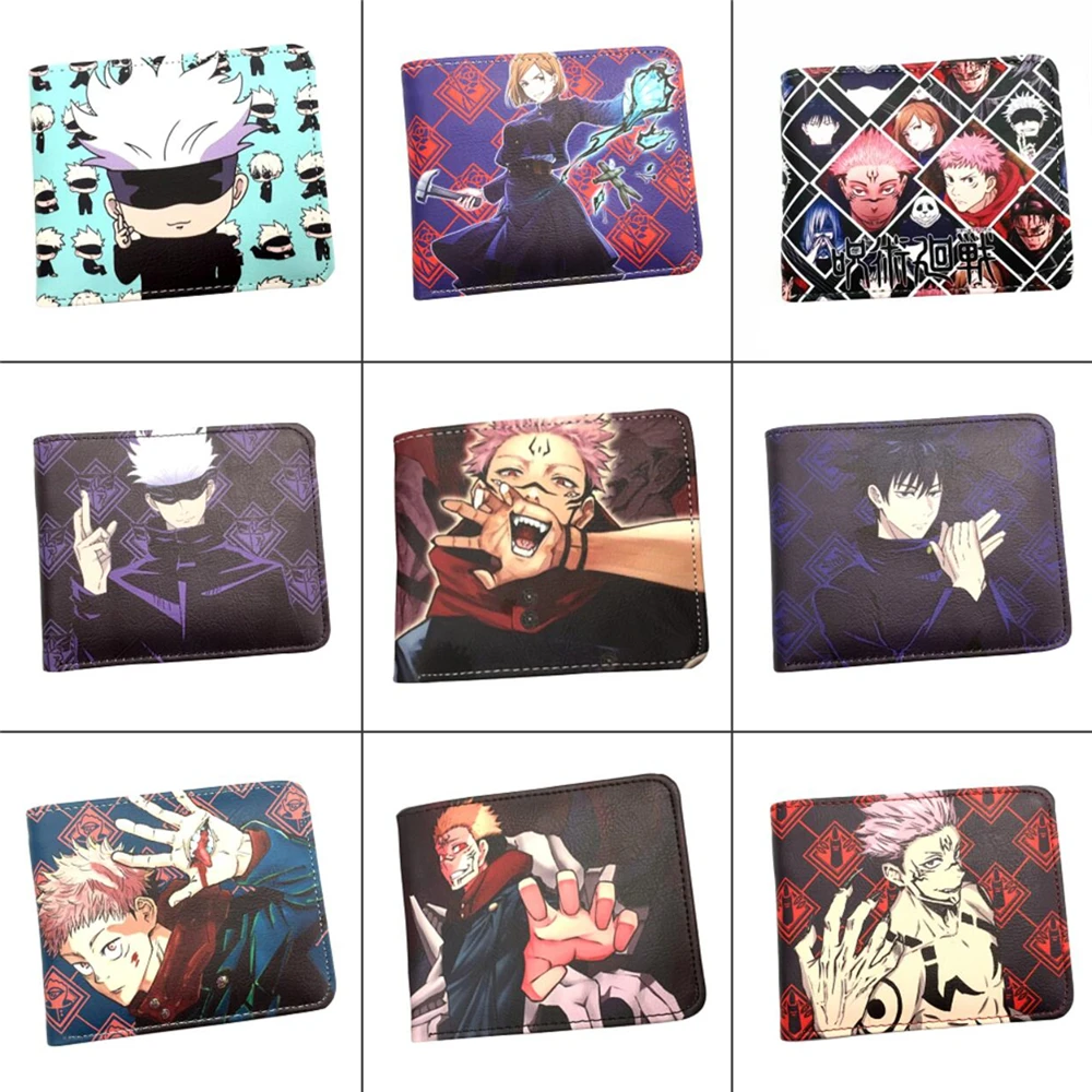 

PU Wallet Anime Jujutsu Kaisen Short Bifold Boys Girl Photo Card Holder Layers Cartoon Unisex Coin Zip Pocket Casual Print Purse