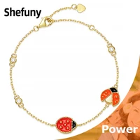925 sterling silver cute ladybug chain bracelet colorful enamel animal 18k gold plated bangle for women fine jewelry party gift