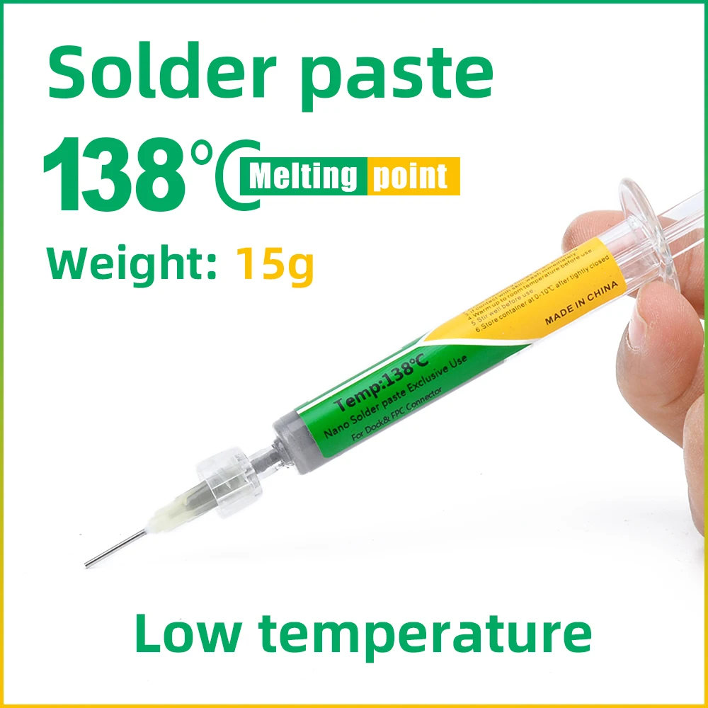 

New Type Low Temperature Lead-free Syringe smd Solder Paste Flux For Soldering Led 138℃ 183 ℃ SMD Repair Welding paste tool 15g