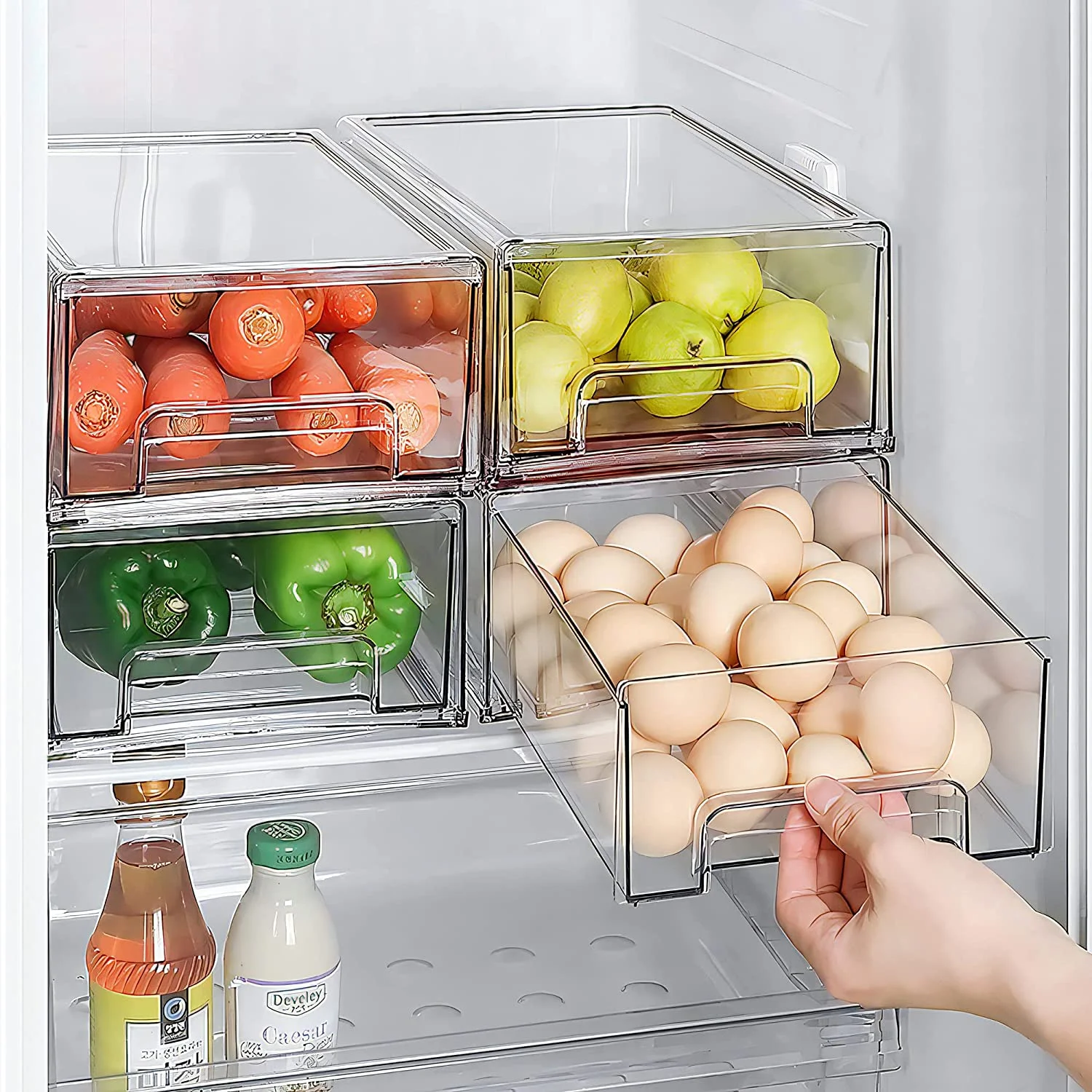 

Прозрачный ящик для холодильника, выдвижной Штабелируемый ящик для холодильника, органайзер, корзина, буфета, коробка для хранения, пластиковые контейнеры для пищевых продуктов для кухни