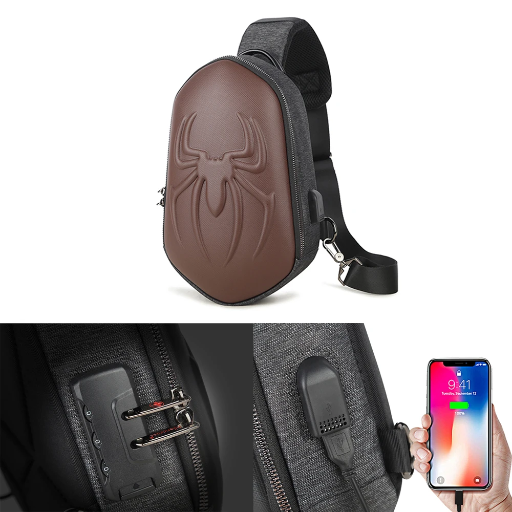 

Aliencross Men Fashion Anti-theft Lock Multifunction Shoulder Bags USB Charging Sling Crossbody Travel Messenger Chest Bag Pack