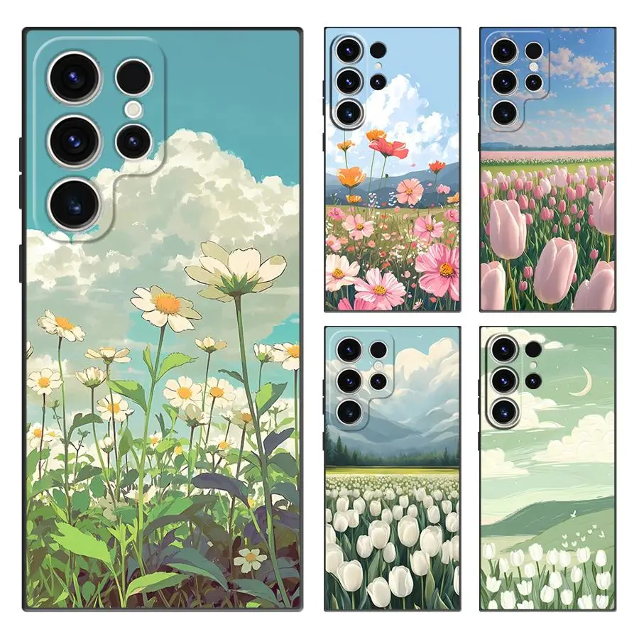 Фото Чехол для Samsung Galaxy S26 S10 S9 S21 FE S25 Ultra S20 S24 Plus Note 20 Ultra 8 9 10 S23, чехол для телефона Sea Of Tulips №1