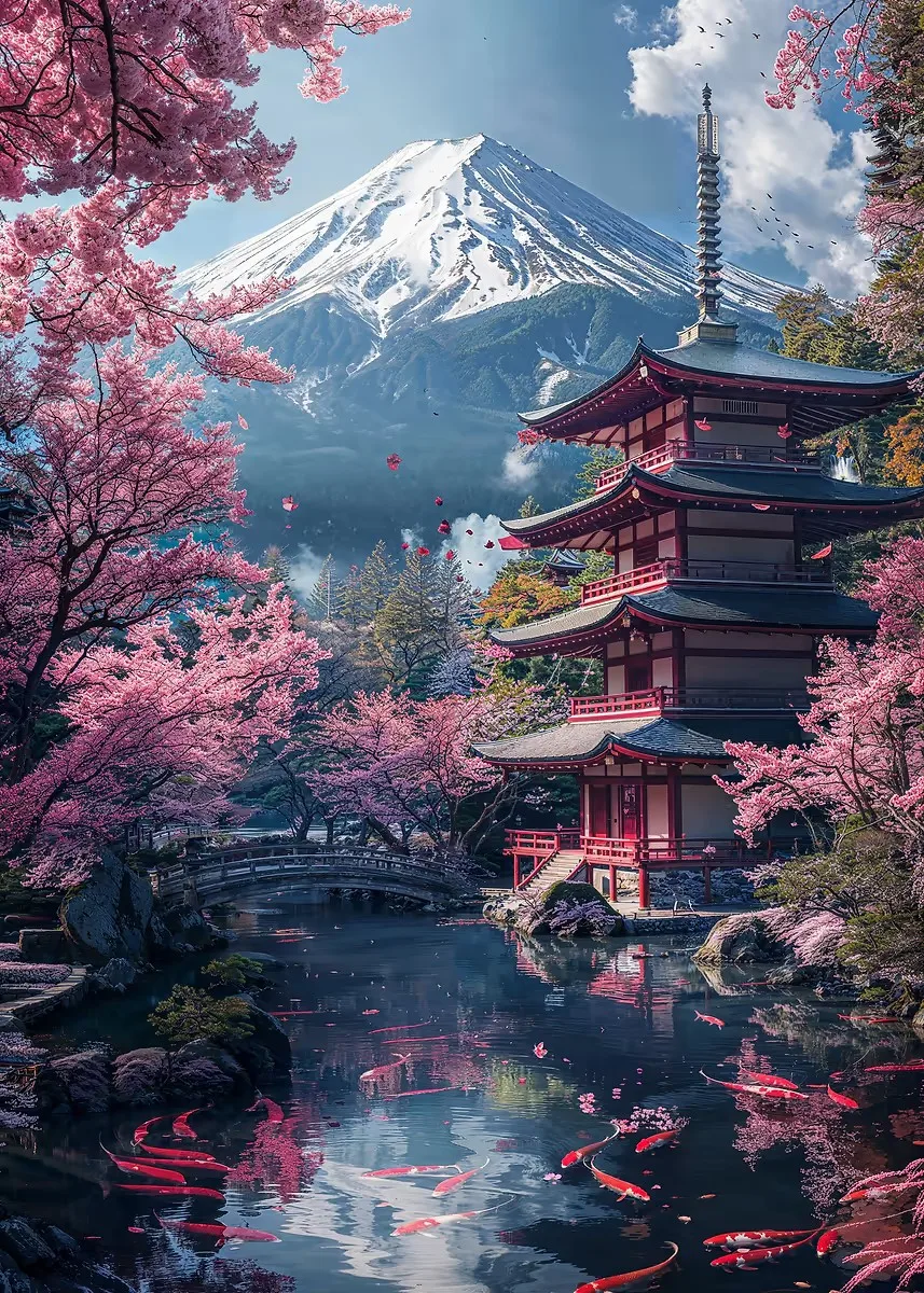 

Настенное панно "Цветы вишни на горе Фудзи", печать на холсте