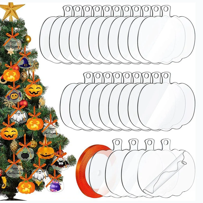 

24Pcs Halloween Acrylic Pumpkin Cutout Unfinished Craft Cutout For Halloween Party DIY Painting Project Hanging Ornament