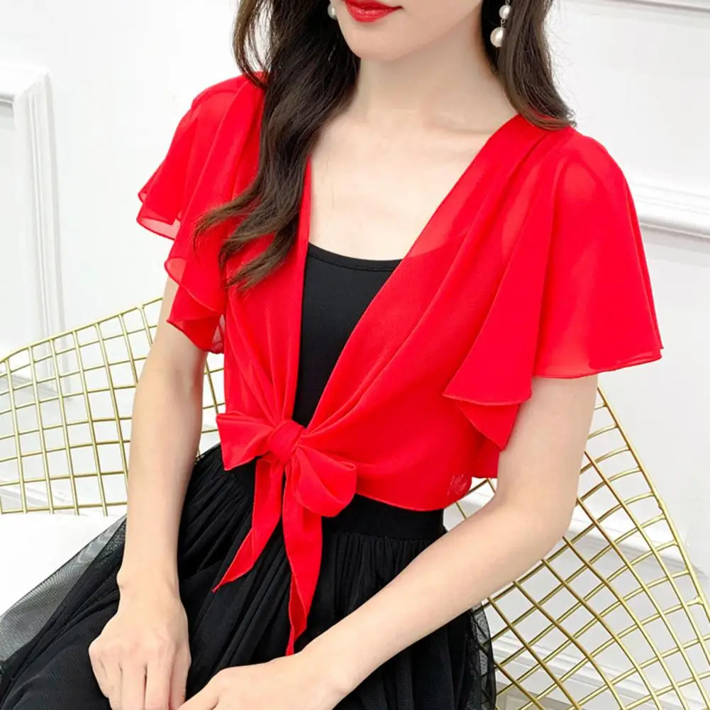

Stylish Crop Coat Comfortable Perspective Front Lace-up Summer Sling Dress Thin Short Coat