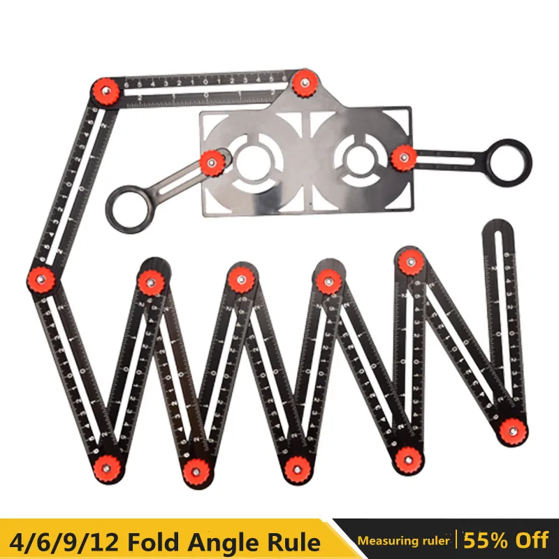 

4/6/9/12 Fold Tile Hole Locator Aluminium Alloy Angle Ruler Finder Slide Folding Measuring Ruler Protractor Angular Template