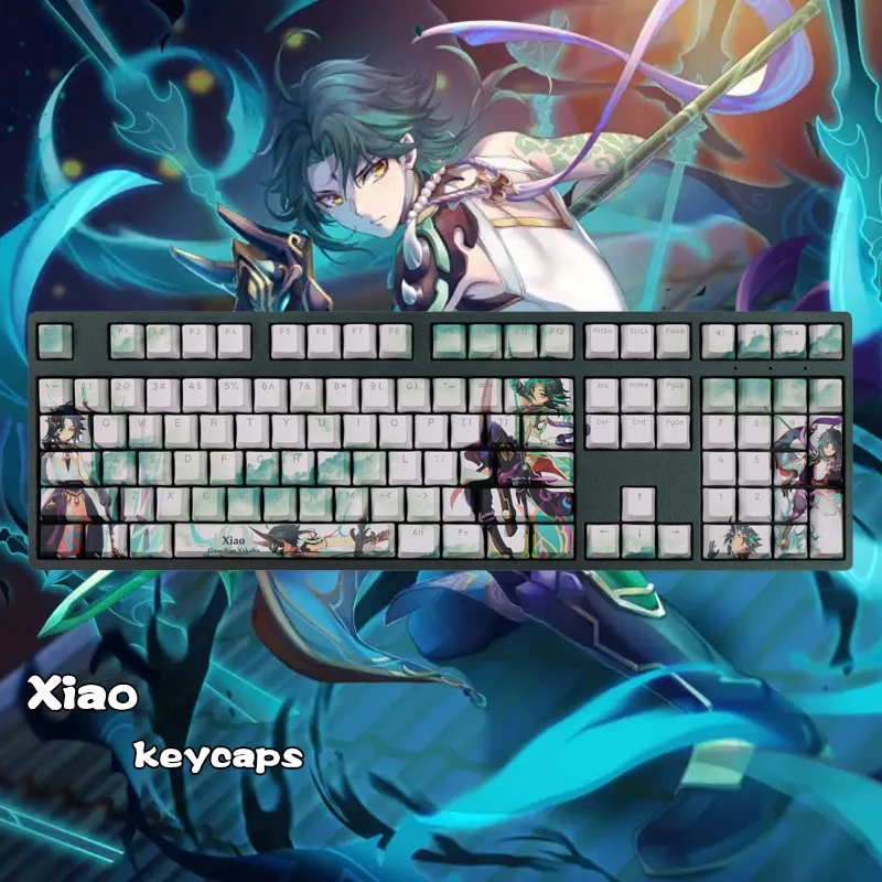 

Inazuma Xiao Keycaps Keyboard Decoration Five-Sided Sublimation 108Keys Cherry Height Game Genshin Impact Keycap