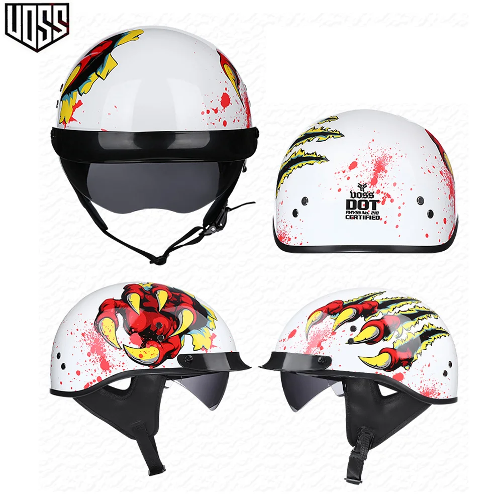 

Мотошлем VOSS с полуоткрытым лицом, классический мотошлем из АБС-пластика, в стиле ретро, мотоцикл, скутер, мотоцикл, сертификат DOT