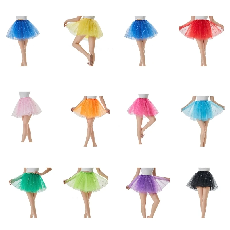 

H9ED Mini Tutu Skirt for Women 1950s Sequins Tutu Skater Skirt Layered Ballet Skirt