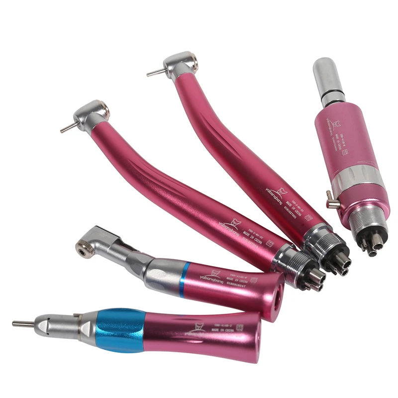 Dental 4 Holes 2 High Speed + 1 Low Speed Handpiece Air Turbine Kits 1:1Ratio Push Button fit NSK Style 4 Colors