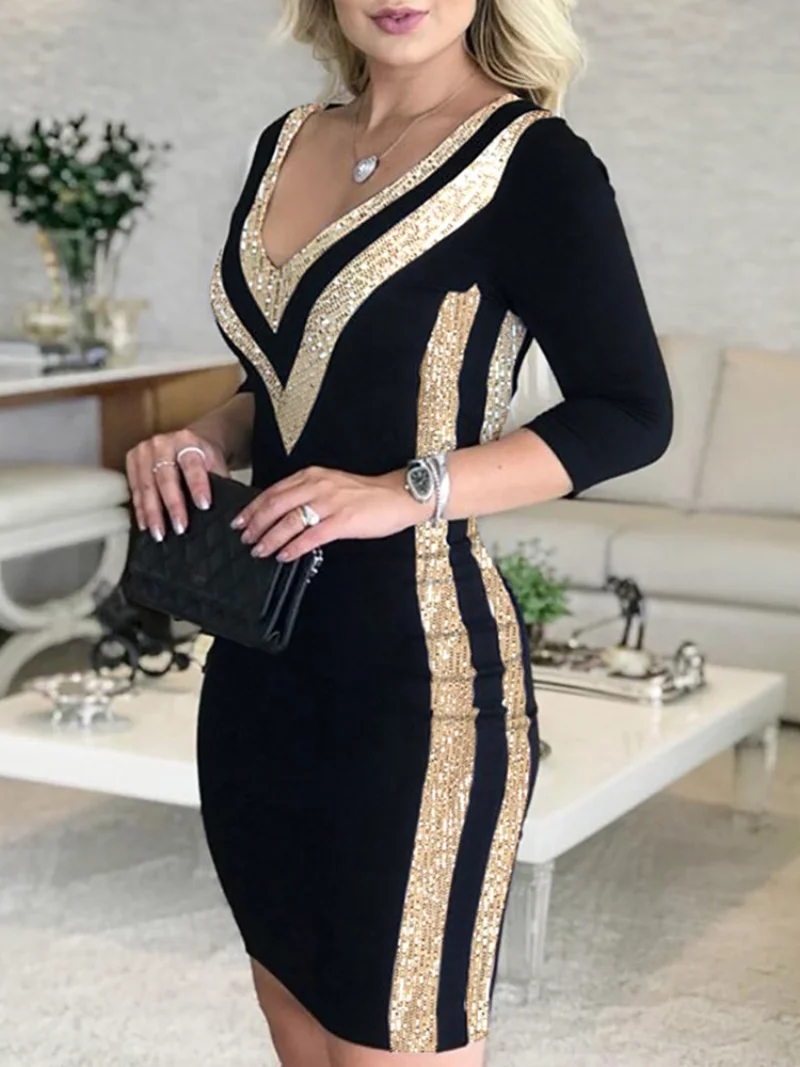 

Contrast Color Striped Tape Bodycon Dress 2023 Women Sexy V Neck Long Sleeve Party Dress Y2k Surplice Wrap Slim Mini Party Dress