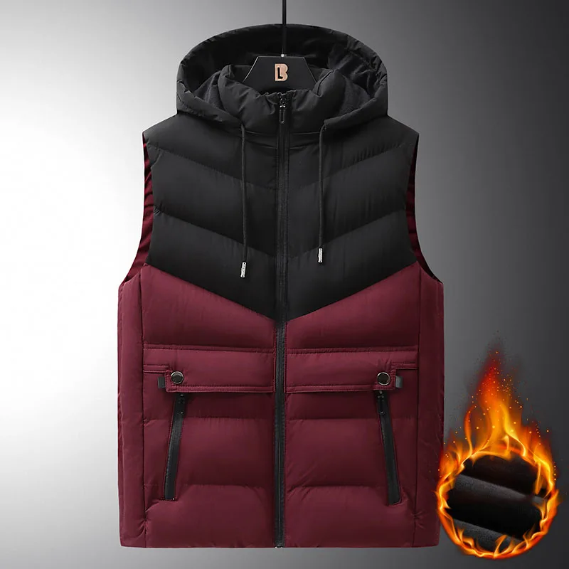 

KKSKY Man Vest Jacket Winter Hooded Men's Vest Clothing Winter Fleece Male Sleeveless Jackets Waistcoat Plus Size Homme Jackets