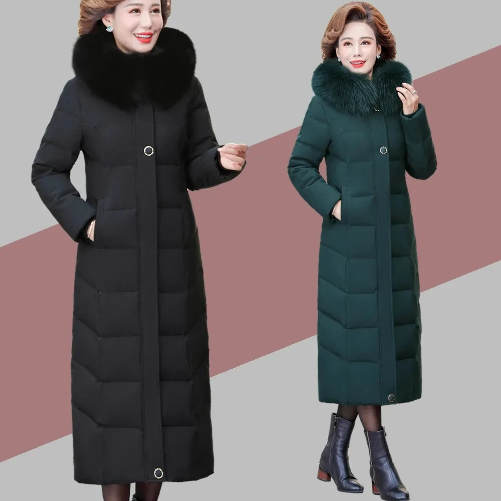 2022 X-long Thicken Middle-aged Womens Winter Coats Cotton Long Parkas New Winter Jacket Women Hooded Fur Collar  High Quality