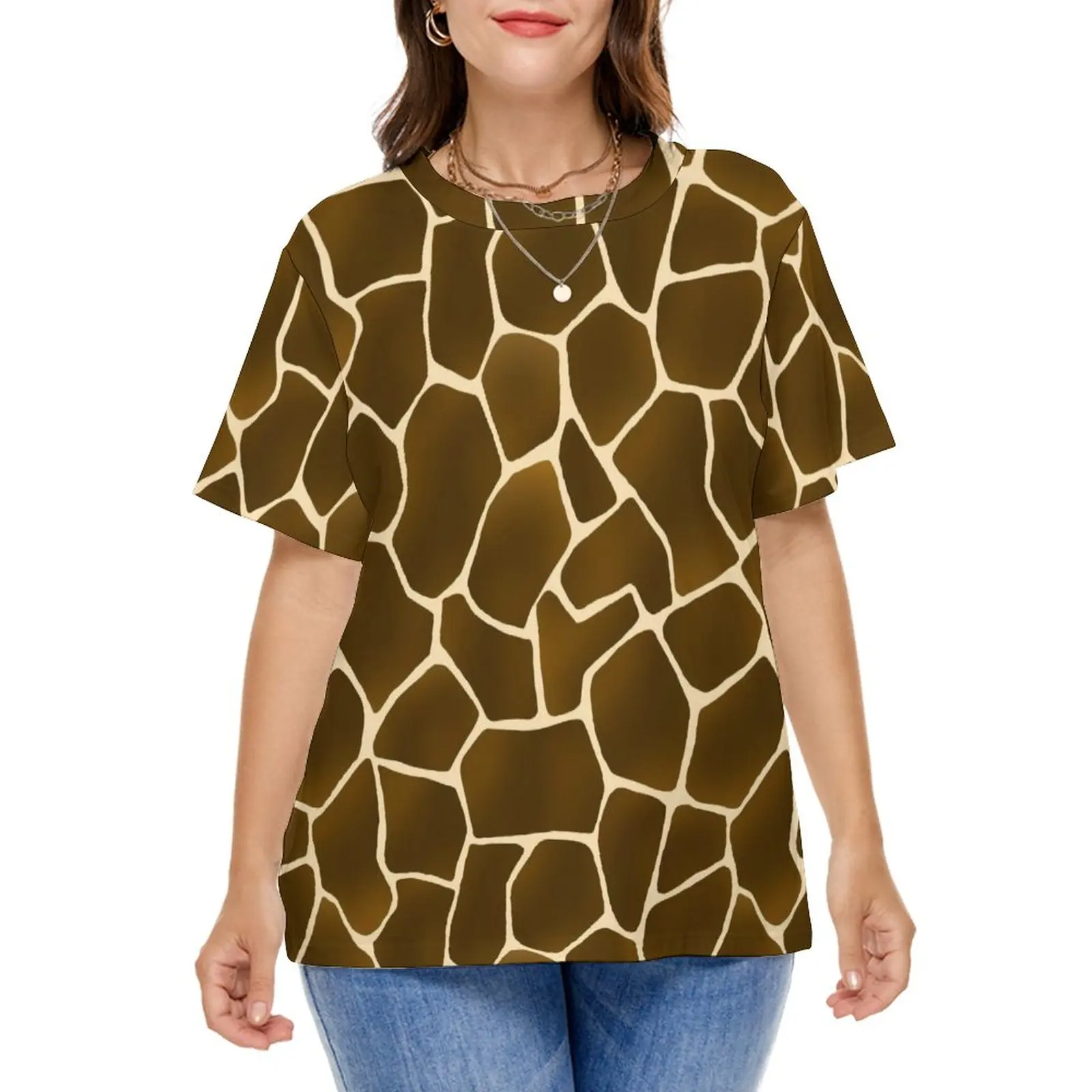 Giraffe Skin Print T-Shirts Wild Animal Streetwear T-Shirt Short Sleeves Women Aesthetic Tshirt Summer Pattern Tees Plus Size
