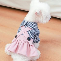 plaid puppy cat clothes dog dress bubble sleeve shirt for small medium dogs chiwawa yorkshire terrier strap skirts girls dresses