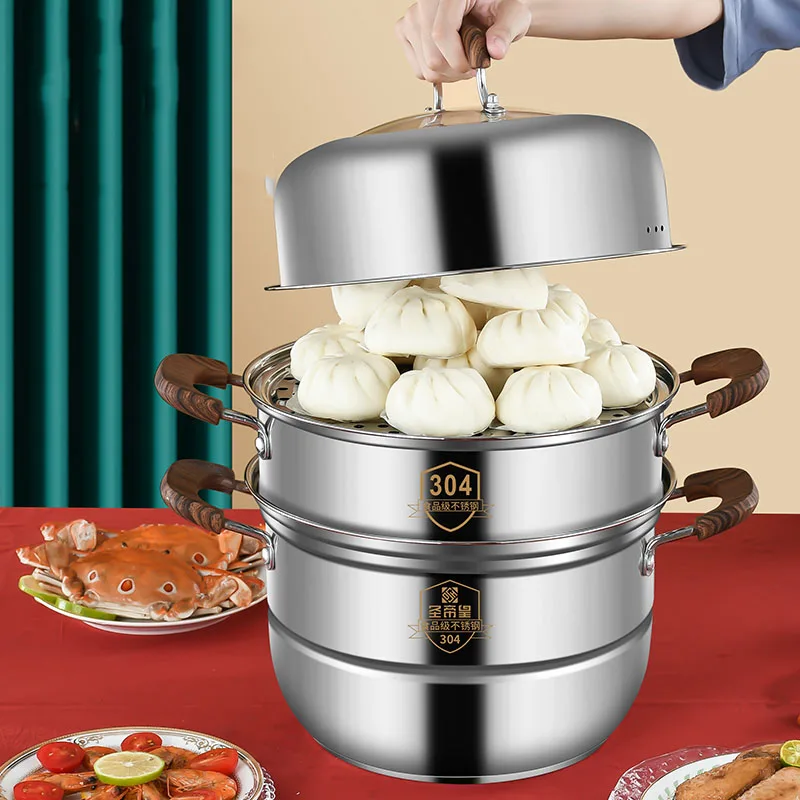 

Thick Bottom Steamer Multifunctional Cooking Pots Big Stainless Steel Steamer Three Layers Espumador De Leite Cookware Sets