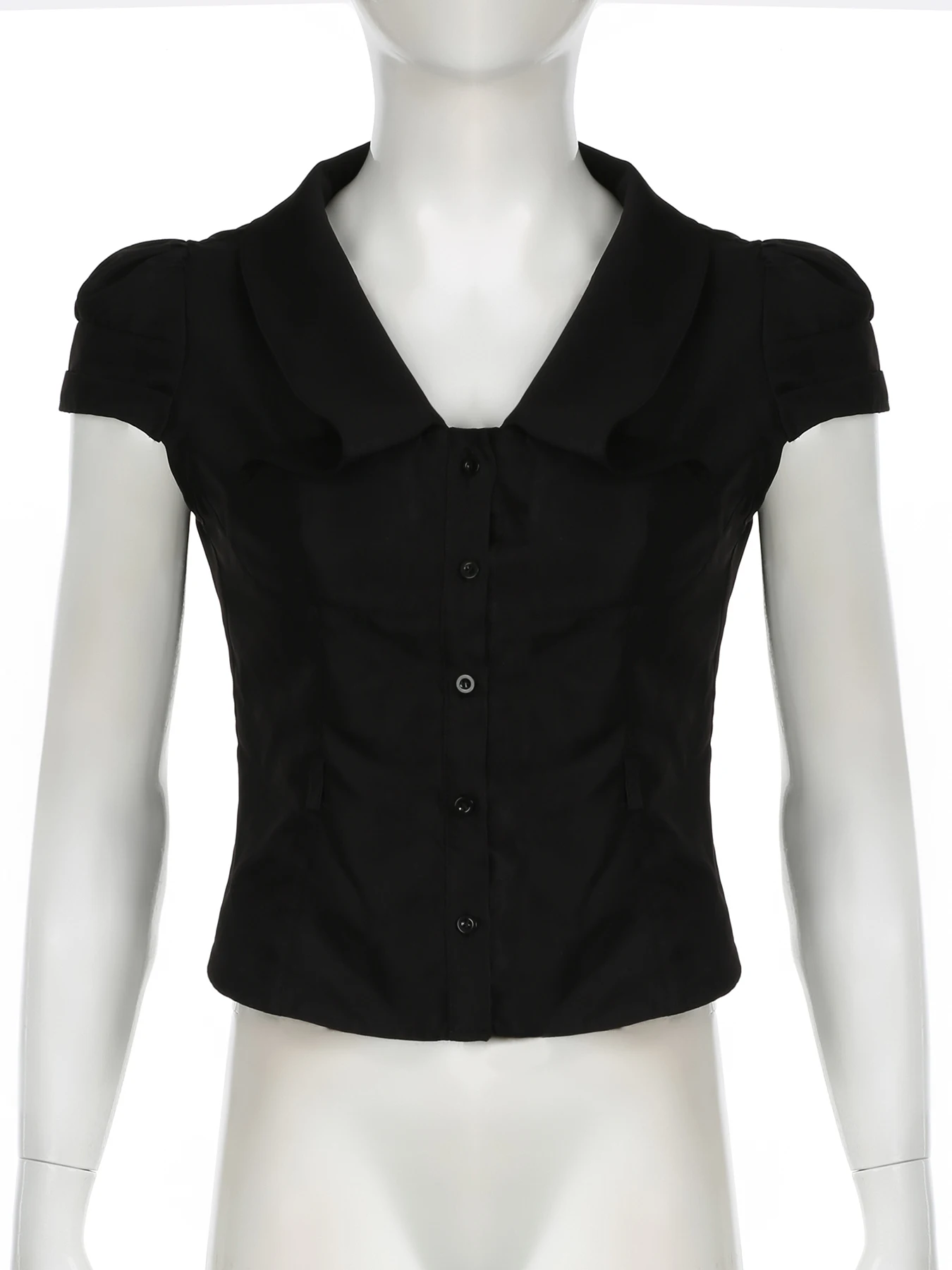 Rockmoer Женская Повседневная Блузка Черная С Коротким Рукавом Отложным Воротником