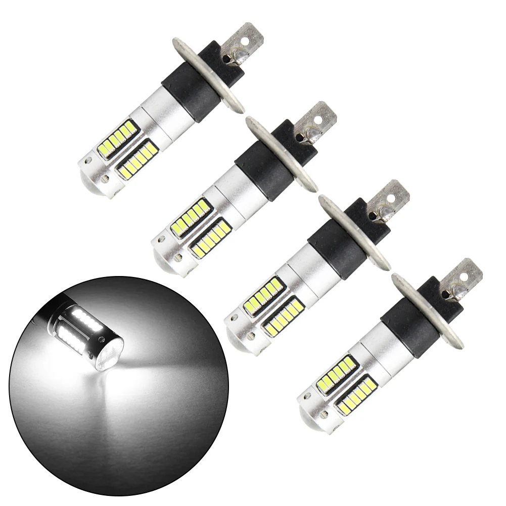 

4x H1 LED Headlight Bulbs Kit High Low Beam Fog Light DRL 140W 6500K Super White Universal H1 Fog Light Lamp Replacement