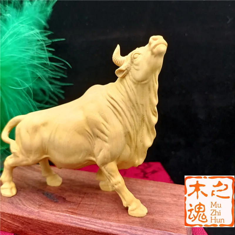 Резьба по самшиту твердая древесина животное китайский зодиак корова маленькие