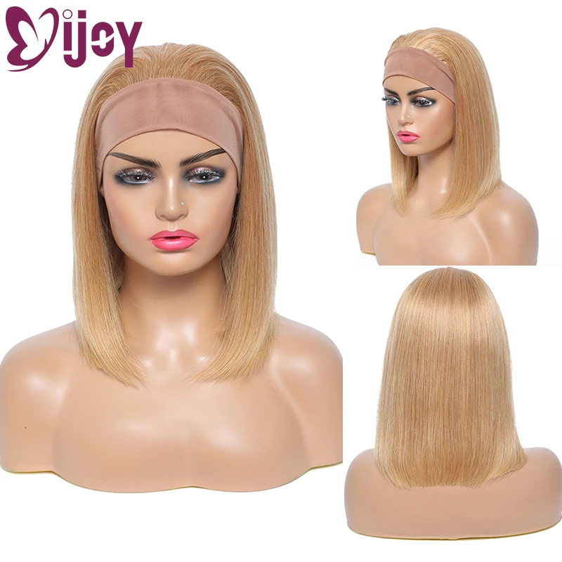 Short Bob Headband Wig Brazilian Straight Human Hair Wigs For Black Women IJOY Honey Blonde Full Machine Made Wig Non-Remy Wig