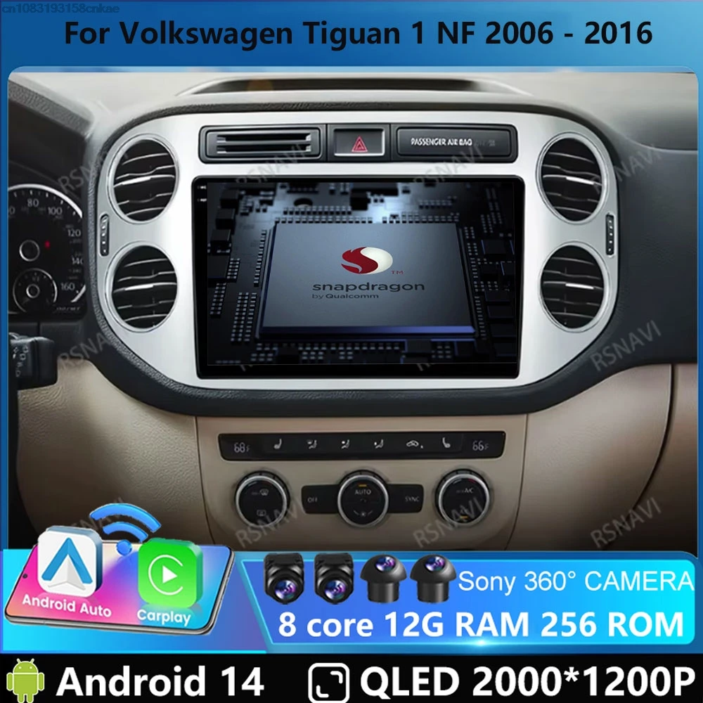 Автомобильный радиоприемник Andoird 14 для VW Volkswagen Tiguan 1 NF 2006-2016 навигация 2 DIN 5G WIFI 4G LTE