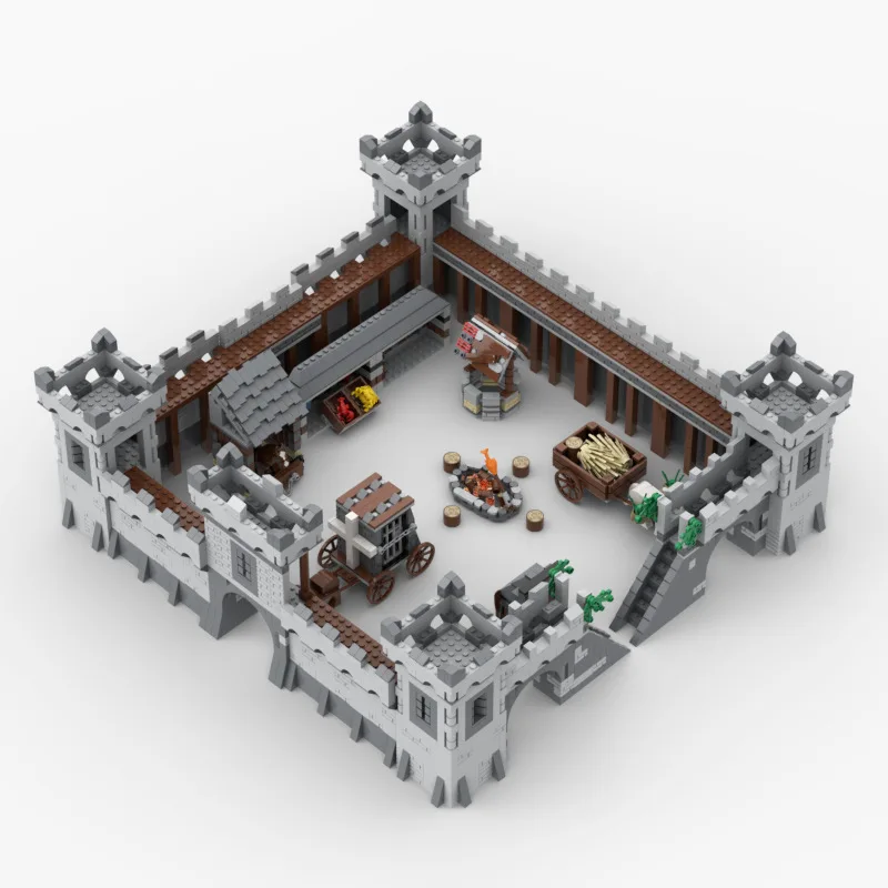 

Medieval Castle MOC Bricks Carriage Prison Car Wall Fruit Stand Set Table Chair Small Building Block Toys for Boys Friends Gift