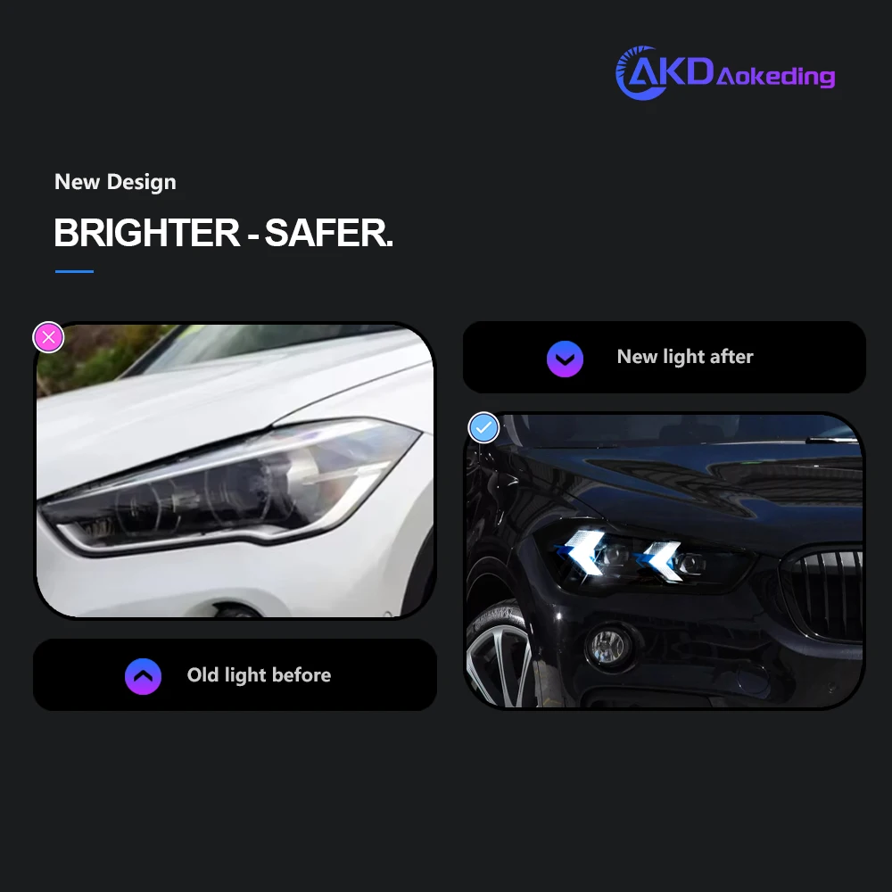 Фара AKD для BMW X1 F48 Светодиодная фара 2016-2019 DRL Указатель поворота Дальнего света