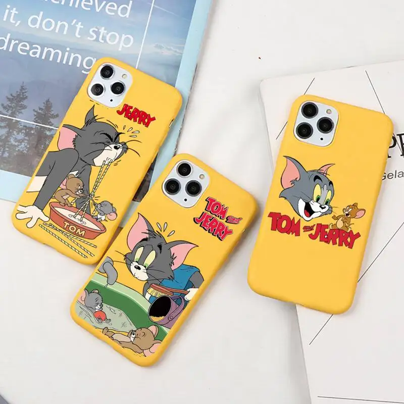 

Jerries Mouse Cat Design-Tom Phone Case For iphone 13 12 11 Pro Max Mini XS 8 7 6 6S Plus X SE 2020 XR Candy yellow Silicone