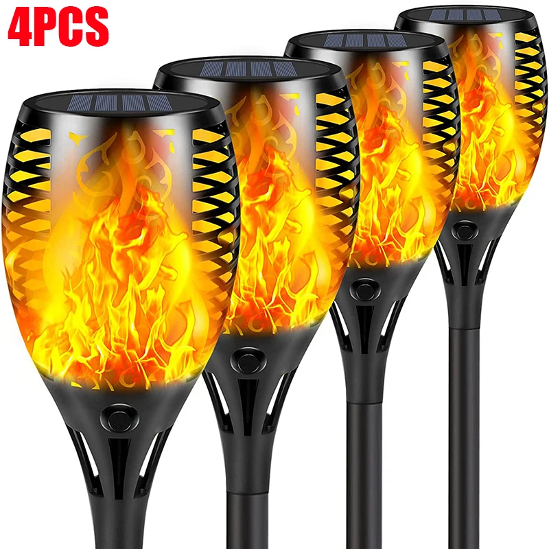 12/33/96 LEDs Solar Torch Light with Flickering Flame Outdoor Decorative Large Solar Tiki Torches Suit for Yard Garden Pathway