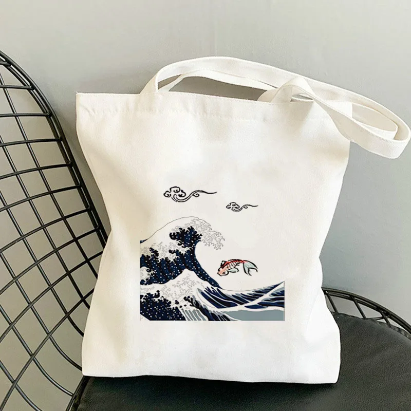 

Ukiyoe Customizable Cloth Bag Logo Eco Folding Canvas Shopper Reusable Anime Tote Ladies Designer Handbags Shoping Bags Women's