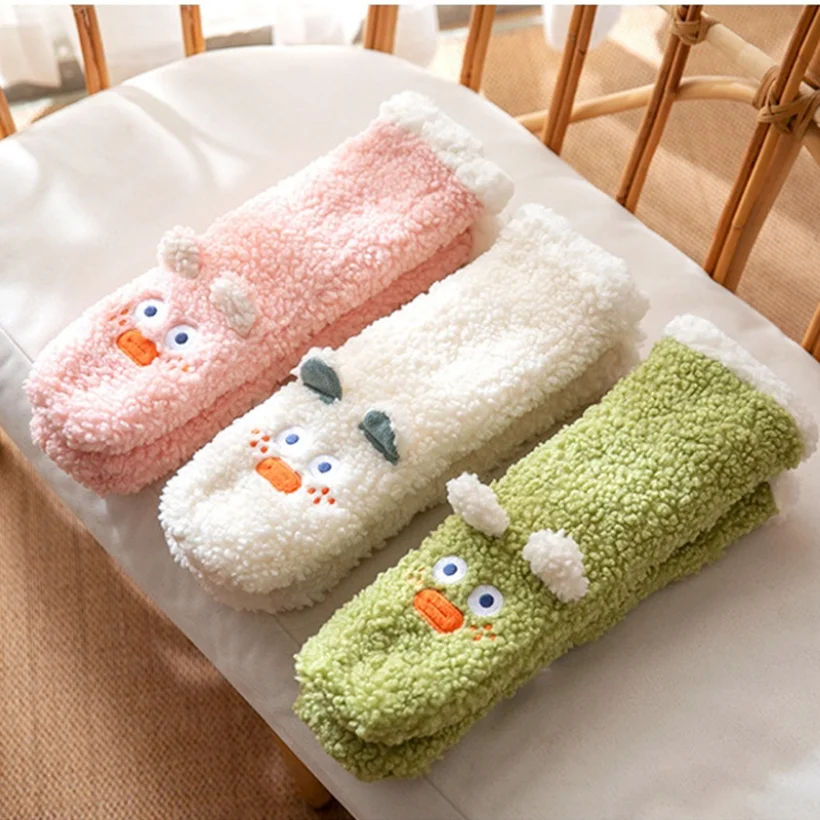 Plush Sock Womens Winter Warm Non Slip Sleeping Kawaii Cute Funny Female Cartoon Sheep Fuzzy Slipper Fluffy Sock Christmas Gift