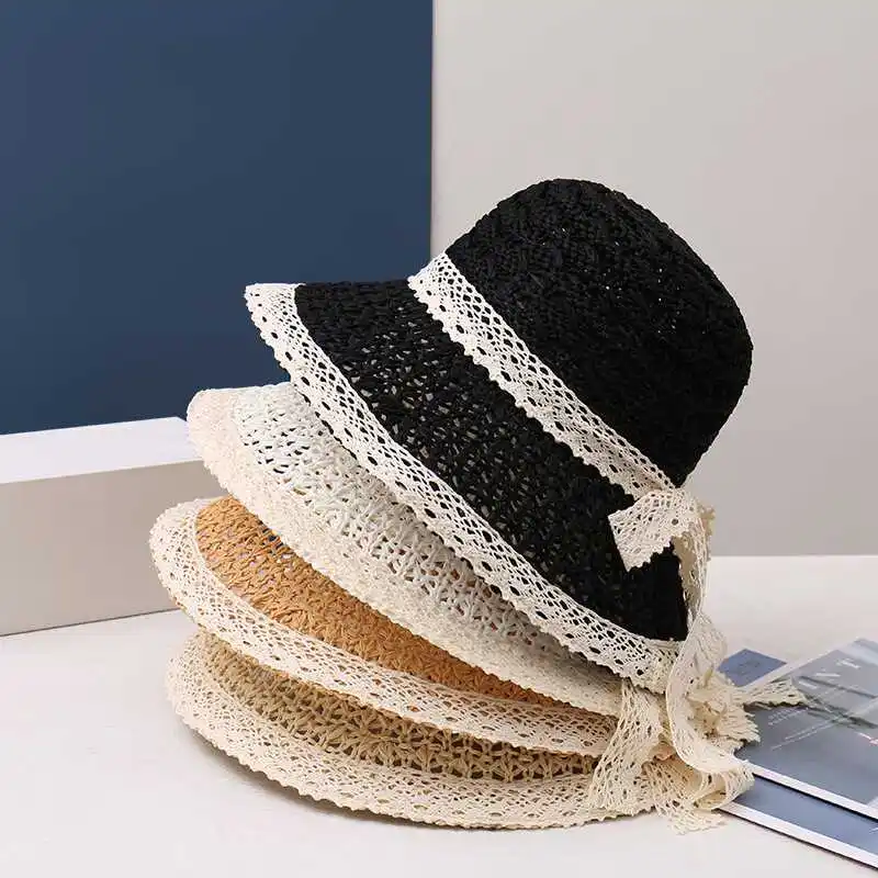 Кружевная полая соломенная шляпа в стиле вестерн женская приморская пляжная