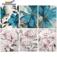 photocustom paints by number flower wall art diy frame picture by numbers pink and blue acrylic drawing on canvas decor 60x75cm