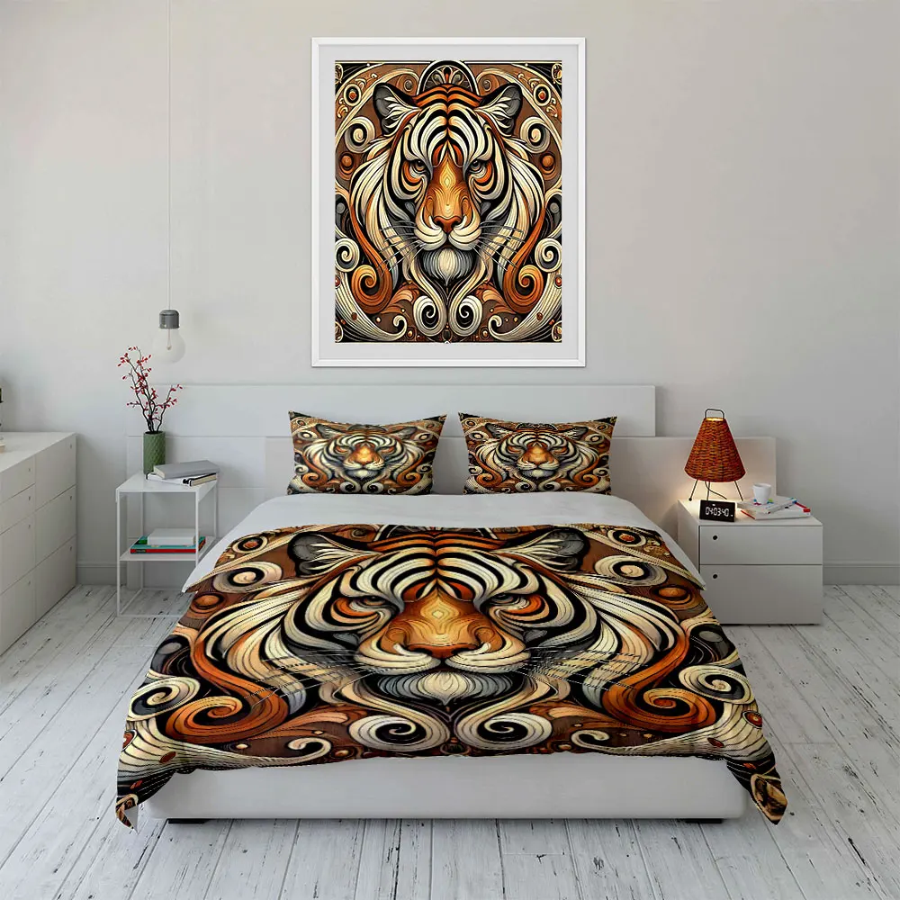 Фото Комплект постельного белья Tiger Art Decor из трех предметов: 1 пододеяльник, 2 наволочки, для односпальных, двуспальных, королевских и очень больших кроватей, подарок №4