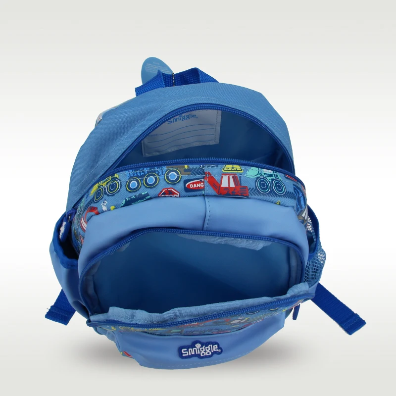 Australia Original Smiggle Children's Schoolbag Boy Baby Shoulder Backpack Sky Blue Engineering Car 1-4 Years Bags Small 11 Inch
