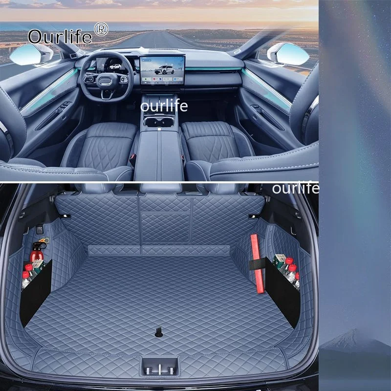 Фото Для Lynk & Co 08 EMP 2026 2025: Комплект аксессуаров для стайлинга автомобиля – Кожаный коврик в багажник, защитный коврик на спинку сидений, водонепроницаемый грязезащитный чехол №2