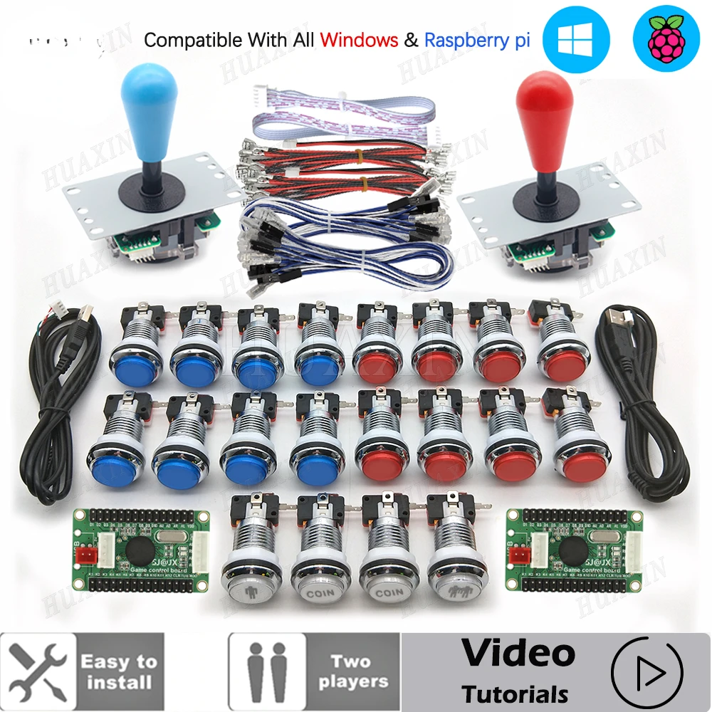 

Arcade Qualty Sanwa Joystick Zero Delay DIY Kit USB Encoder LED Chrome Push button Switch to PC Windows Rasberry Gamepad console