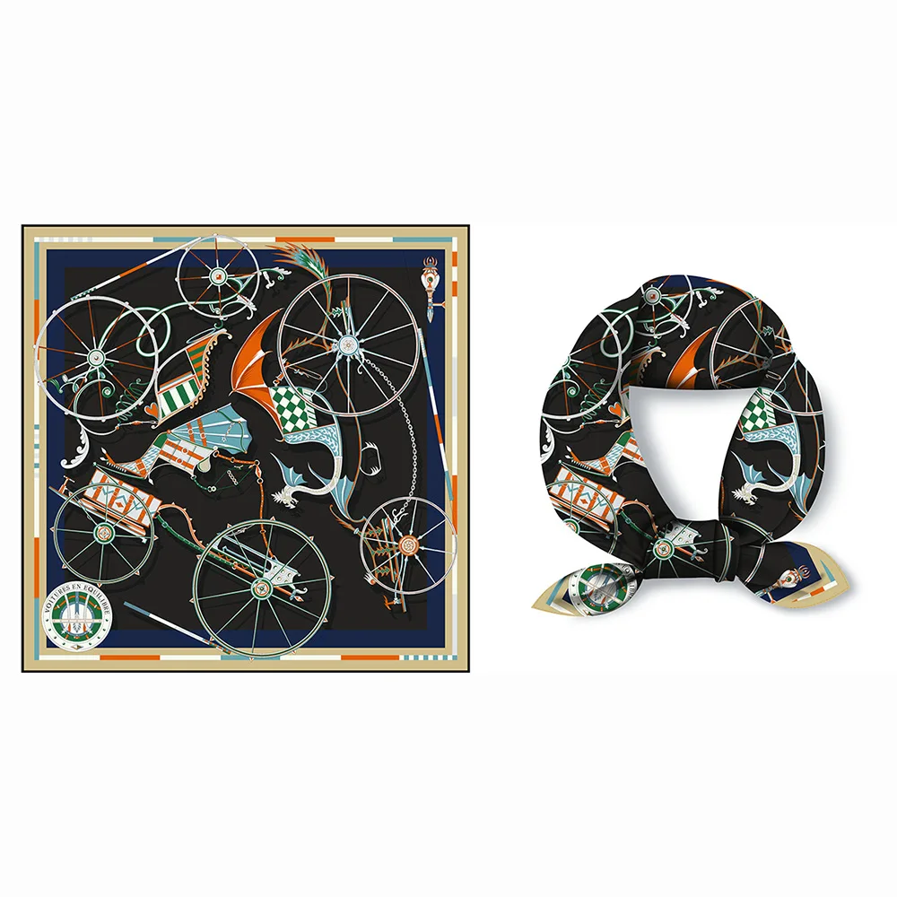 Саржевый шелковый шарф женский квадратный с принтом в виде колесиков бандана