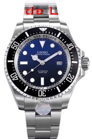

men automatic mechanical watch black D-blue ceramic glide lock