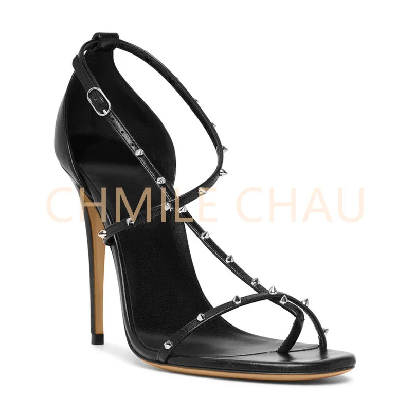 

Rivet Women Luxury Sandal Thin High Heel Cross Strap Sexy Fetish Bridal Evening Party Elegant Lady Shoe Chaussure Femme 5-CHC-30