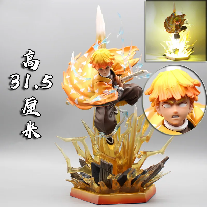 

32cm Japanese Anime Demon Slayer Figure Toy Agatsuma Zenitsu Figurine With Light Kimetsu No Yaiba Statue Action Figure Kid Gift