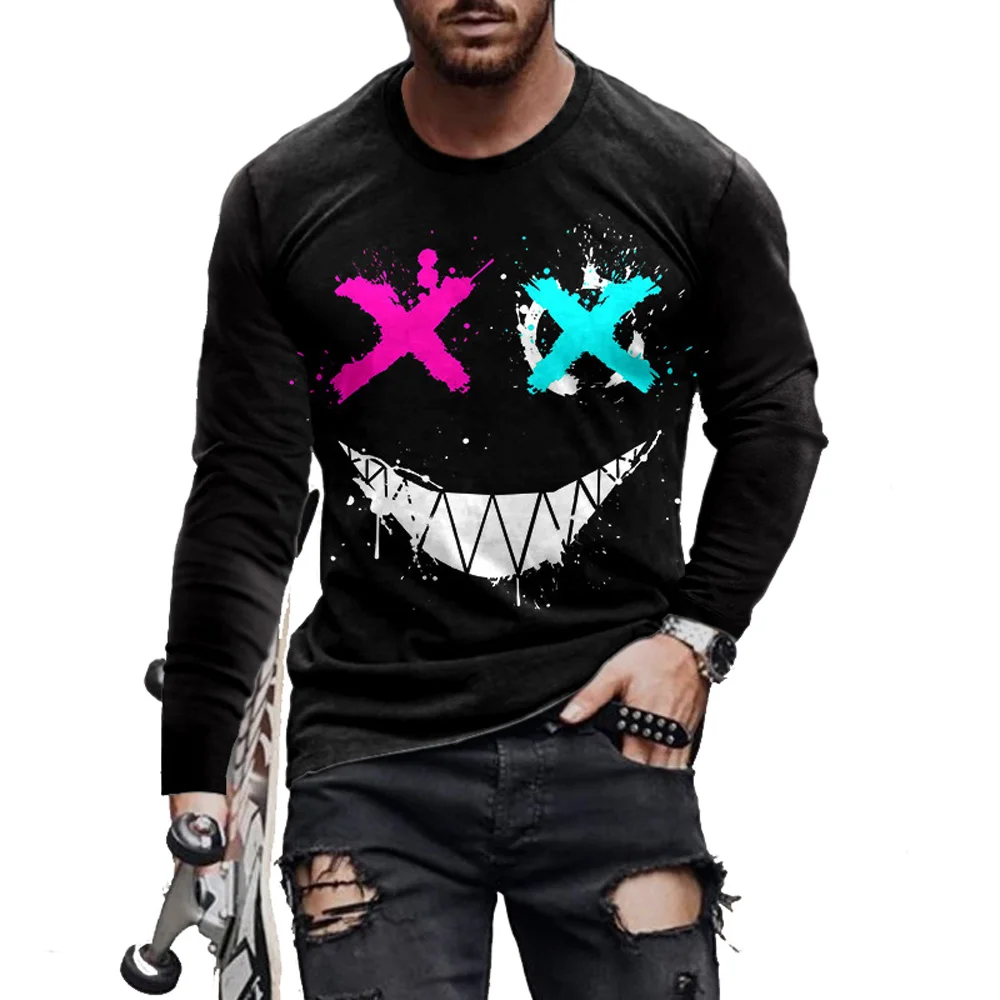 

2022 new summer hip-hop men's 3D T-shirt new cartoon printing three-dimensional pattern long-sleeved casual fashion sports