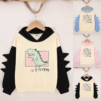 Smile More Kids Hoodie Little Girls Dinosaur Hoodie Pullover Sweatshirt Cute Raglan Sleeve Splice Cartoon Girls Hoodies 12 14 1