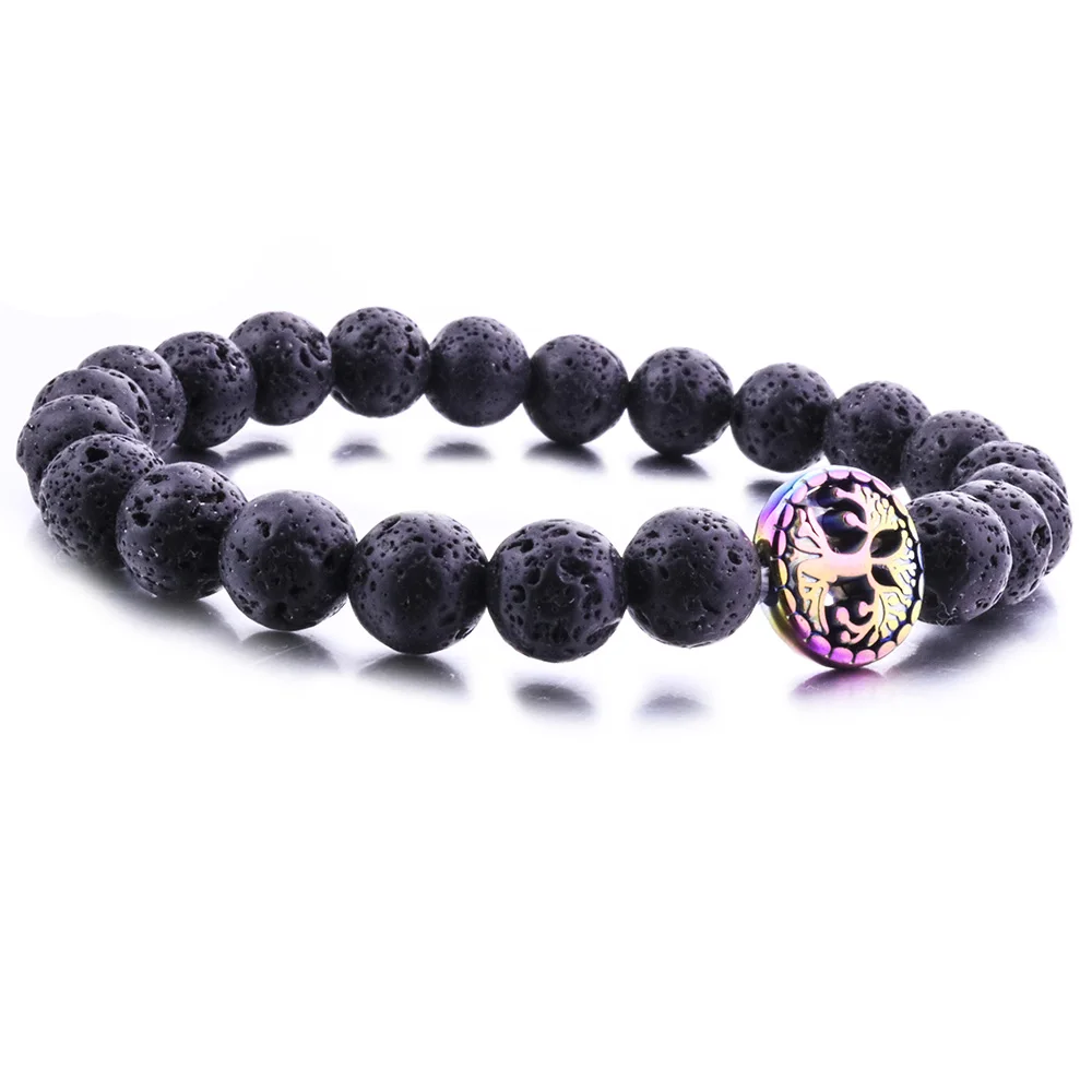 

8 мм черный лавовый камень, гематит, древо жизни, шармы, браслеты «сделай сам», браслет из бисера вулкана, чакра, мужские ювелирные изделия