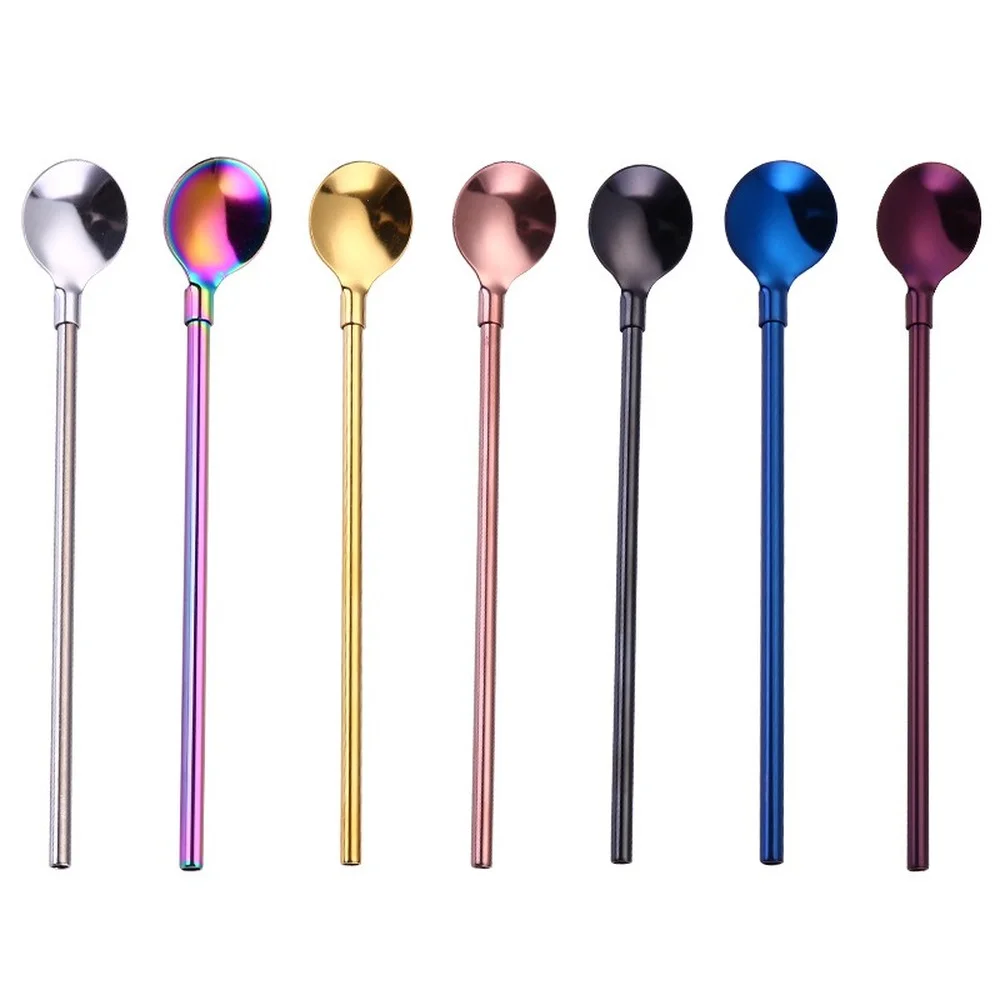 

Long Handle 25cm Straw Spoons 2in1 Stainless Steel Stirring Coffee Spoons Yerba Mate Frozen Drink Milkshake Teaspoon Tableware