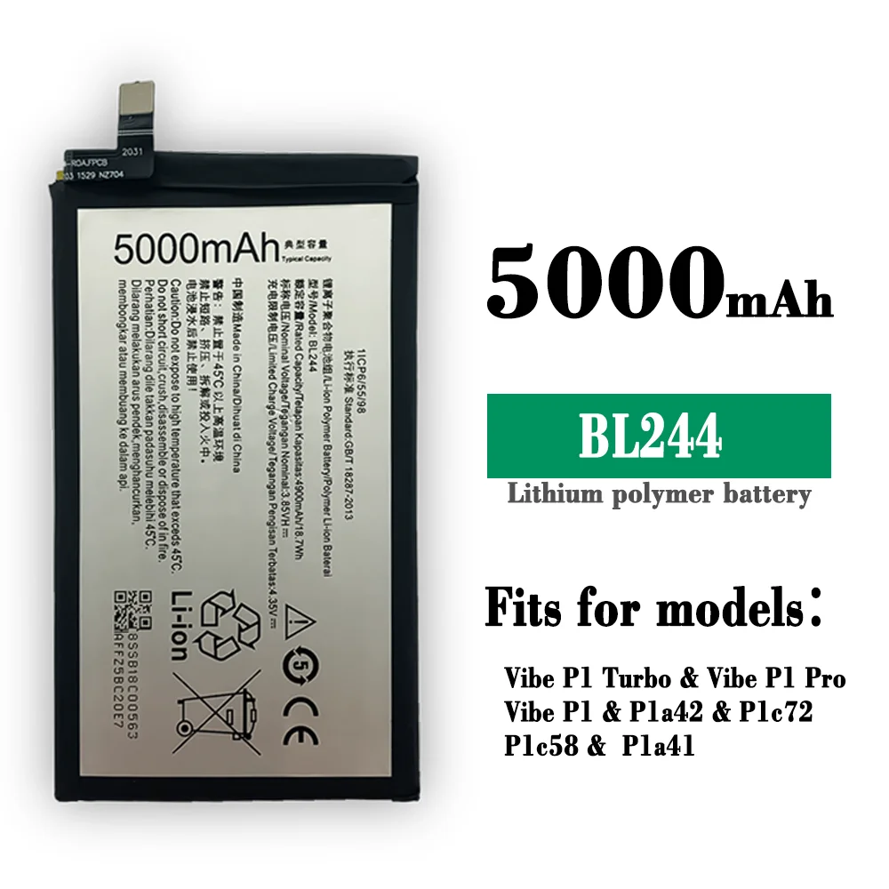 100% Original BL244 5000mAh Battery For Lenovo Vibe P1 P1A42 P1C58 P1C72 Li-ion Rechargeable Mobile Phone Batteries Bateria