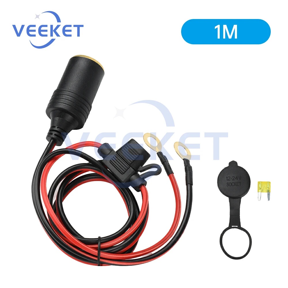 

12-24 В постоянного тока, розетка для автомобильного прикуривателя, 20 А, 14Awg, кабель-адаптер 30 см/1 м/2 м/3 м, адаптер для прикуривателя с предохранителем